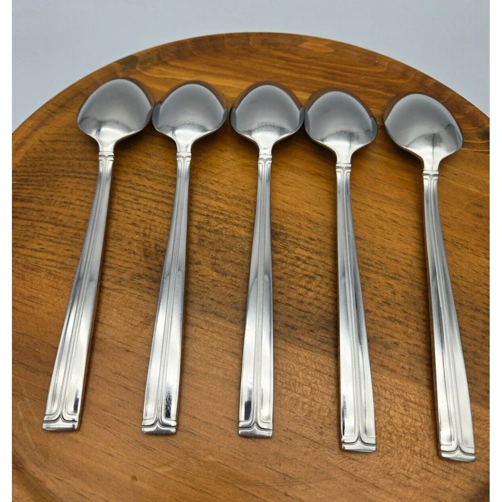 Mikasa Parallels 5 Soup‎ Spoons Korea Stainless 18/8 Modern Minimalist 7 5/8